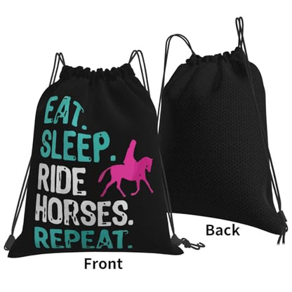 Eat Sleep Ride Horses Repeat Unisex Drawstring Backpack Bag Sport Gym Travel Swim Sackpack - color: Eat Sleep Ride Horses Repeat