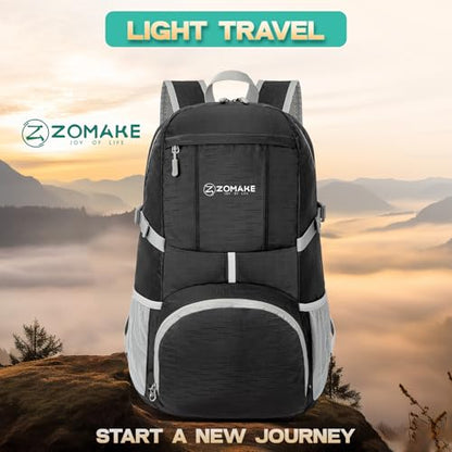 ZOMAKE Lightweight Packable Backpack 35L, Water Resistant Foldable Day Pack - color: A-black 1