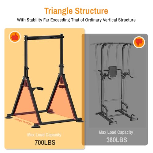 Foldable Power Tower Dip Station Pull Up Bar, Multifunction Triangular Structure Pull Up Station Home Gym Strength Training Workout Equipment