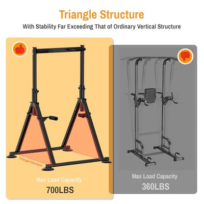 Foldable Power Tower Dip Station Pull Up Bar, Multifunction Triangular Structure Pull Up Station Home Gym Strength Training Workout Equipment