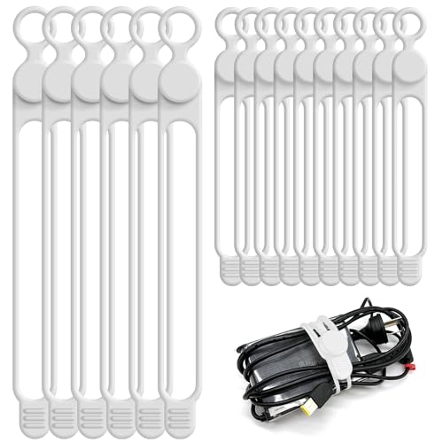 Silicone Cable Ties Cord Organizer for Cable Management, 16PCS 4.2" and 7.1" Reusable Cable Organizer Electronic Accessories for Home, Office, Kitchen, School, Travel (White) - color: White, size: 4.2 Inch+7.1 Inch