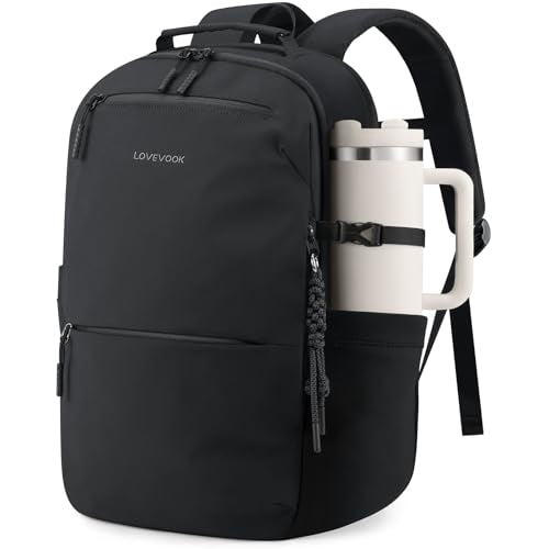 LOVEVOOK Laptop Backpack for Women Men with Giant Tumbler Holder - 17.3Inch Work Computer Travel Backpack with Laptop Compartment, Water Resistant, Cute Commuter College Teacher Nurse Purse Bag,Black - color: Black, size: 17 Inch