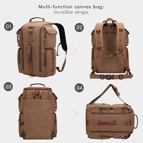 WITZMAN Travel Backpack for Men and Women Carry On Canvas Backpack Duffel Bag for Airplanes Fit 17 Inch Laptop (6661 Classic Brown) - color: Brown