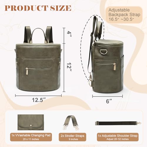 miss fong Diaper Bag Backpack Baby Diaper Bag, Large Leather Diaper Backpack with 16 Pockets Travel Diaper Bag with Diaper Changing Pad, Stroller Straps & 2 Insulated Pockets (Convertible, Forest) - color: Forest