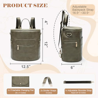 miss fong Diaper Bag Backpack Baby Diaper Bag, Large Leather Diaper Backpack with 16 Pockets Travel Diaper Bag with Diaper Changing Pad, Stroller Straps & 2 Insulated Pockets (Convertible, Forest) - color: Forest