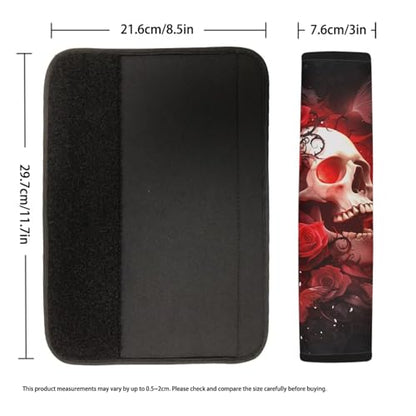 Dreaweet Red Rose Skull Seat Belt Covers for Women 2 Pack Car Seat Belt Cover Shoulder Seatbelt Pads Cover Halloween Car Car Accessories Soft Seat Belt Cushion Shoulder Strap - color: Rose Skull