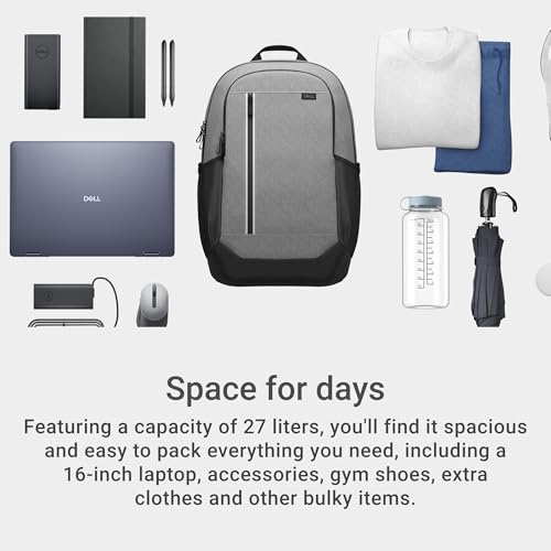 Dell Pro 14-16 Plus EcoLoop Urban Backpack - CP5625G - 27 liters, 16" Laptop Maximum, 2 x Side Pockets, 300D rPET Polyester Woven Fabric, Water Resistant, 52% Recycled Content - color: Gray 14-16"