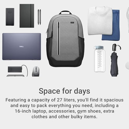 Dell Pro 14-16 Plus EcoLoop Urban Backpack - CP5625G - 27 liters, 16" Laptop Maximum, 2 x Side Pockets, 300D rPET Polyester Woven Fabric, Water Resistant, 52% Recycled Content - color: Gray 14-16"