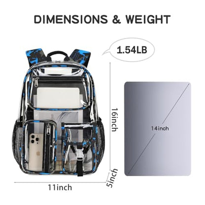 Cusangel Clear School Backpack,Heavy Duty Clear Backpack,16.5 x12 x5inch TPU Large Capacity See Through bookbag for Sport Events,Travel (Blue) - color: Blue