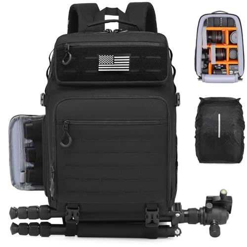 HAMBOLY Professional Camera Bag Backpack, Large Waterproof Photography Bag Case for DSLR/SLR/Mirrorless Camera with Tripod Holder/15.6’’ Laptop Compartment/Rain Cover - color: Black