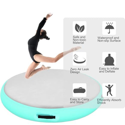 Inflatable Gymnastic Air Spot Mat Tumbling Exercise Yoga Training Mat With Pump, Inflatable Round Springboard Air Roller Gym Floor Track For Home Use/Cheerleading/Water - color: mint green