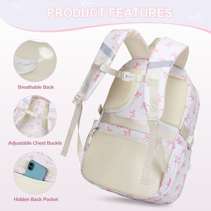 DIGOBAY 3PCS Girls Backpack for School, Kids Backpack for Girls with Lunch Bag Pencil Case, Kids Bookbag Teen Girl Backpacks for Elementary Middle High College School (Beige Bow) - color: Beige Bow