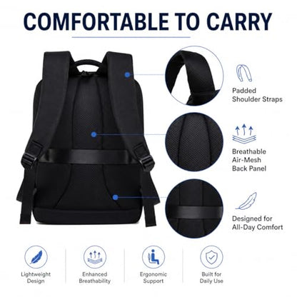 Business Laptop Backpack for Men and Women, Water-Resistant Travel Backpack Fits 15.6 Inch Laptop, Lightweight Work Backpack with USB-Free Smart Organization for Office, Commute and Travel