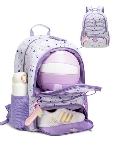 TRAILKICKER Basketball Bag Backpack for Women with Ball & Shoe Compartment, Lightweight Breathable Soccer Ball Backpack for Volleyball, Football, Sports, Travel, Gym - color: Purple-MSH, size: L