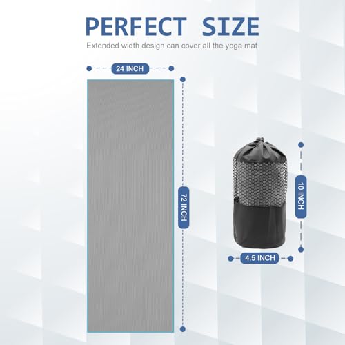 Eunzel Hot Yoga Towel - Microfiber Non Slip Yoga Mat Towel with Grip Dot Sweat Absorbent Towel for Hot Yoga, Pilates and Fitness 72" x 24", Grey/Blue - color: Grey/ Blue