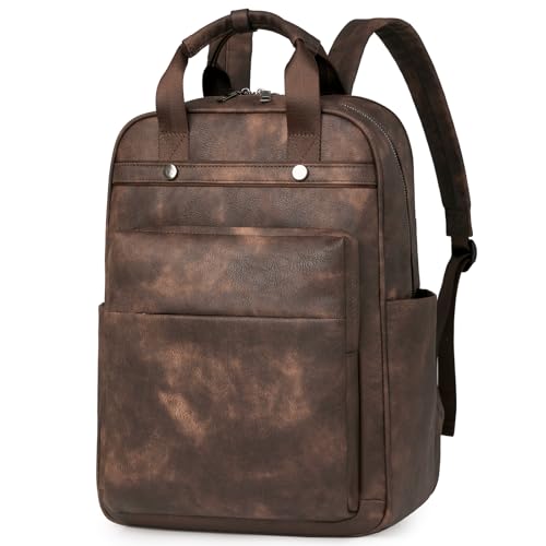 Rcrirth PU Leather Laptop Backpack for Women | 17 Inch Laptop Backpack for Work - Large Capacity Computer Bag Nurse Bag Casual Daypack (Coffee) - color: Coffee