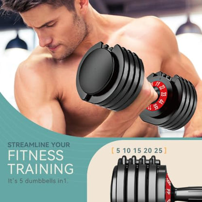 Adjustable Dumbbell Set of 2, 110lbs/50lbs Free Weights Dumbbell Set, 5-in-1/10-in-1 Quick-Lock Hand Weights, 25lbs/55lbs Pair with Anti-Slip Texture Handle, Weight Set For Home Gym Suit both Men and Women - color: Red 55LB Set of 2（Round）5 in 1