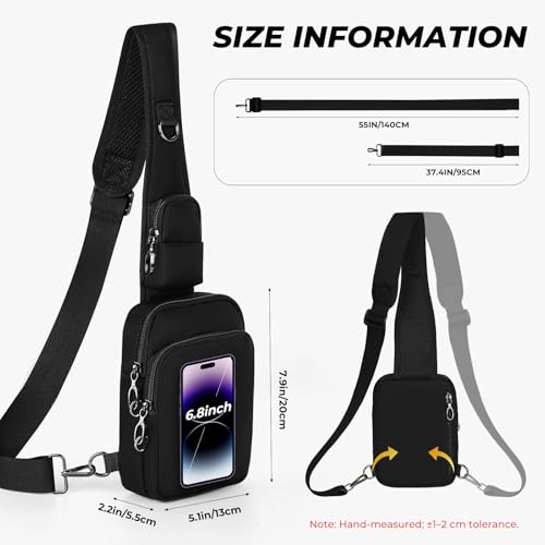 Anti-Theft Crossbody Sling Bag, RFID Blocking, Zipper Lock, Small - color: Black