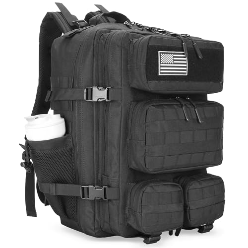 55L Tactical Backpack Heavy Duty Military Rucksack Molle Backpack 3 Day Assault Pack for Work Outdoors - color: Black