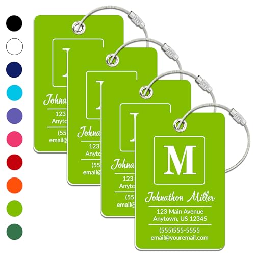 Personalized Luggage Tag | 4 Pack | Custom Luggage Tags for Suitcases | Kids Backpack Tag | 10 Color Options & Choose Font, Font Color - color: Lime, size: 4 pack - Large