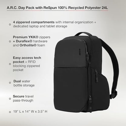 Incase A.R.C. Daypack 24L – Travel Backpack and Laptop Bag for School - Fits up to 16 inch Laptop - 4 Zippered Compartments, 2 Water Bottle Pockets - Commuter and College Backpack - Black - color: Black