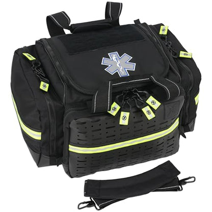 Lightning X LXMB35 EMT Trauma Bag – Large ALS Medical Bag with 6 Color-Coded Pouches, MOLLE Panel, Waterproof Bottom, Reflective EMS Gear for First Responders - color: Black
