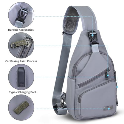 AMJ Crossbody Sling Bag Men Women, Casual Shoulder Backpack, Chest Daypack Satchel for Hiking Travel - color: Leather Grey, size: Small