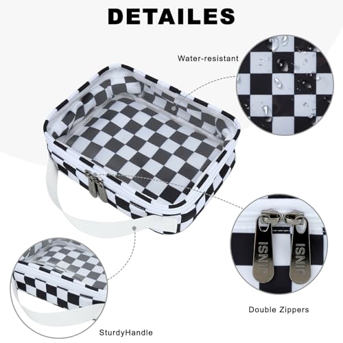 Travel Toiletry Bag Clear Makeup Bags Portable Compact Cosmetic Pouch Makeup Organizer for Women, Skincare Bag with Handle(Black White Checkerboard)