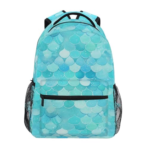 Fun Backpack for Teens Boys Girls Waterproof Vintage Daypacks with Chest Strap for Travel Trip Teal Fish Scale Shimmering - color: Multicolor03
