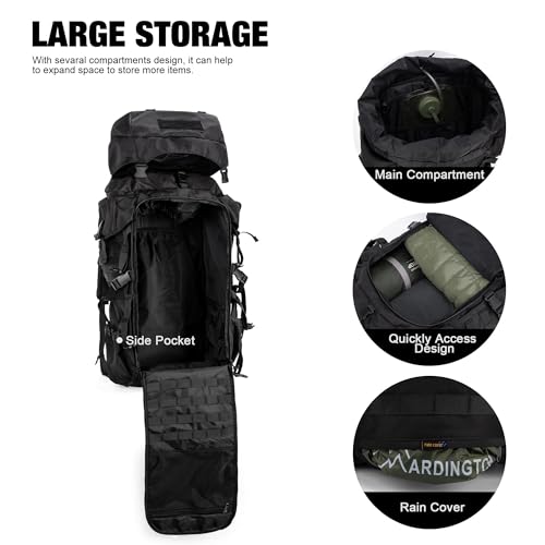 Mardingtop 70L Internal Frame Backpack for Hunting,Camping,Hiking Backpacking Backpack with Rain Cover - color: Black
