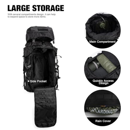 Mardingtop 70L Internal Frame Backpack for Hunting,Camping,Hiking Backpacking Backpack with Rain Cover - color: Black