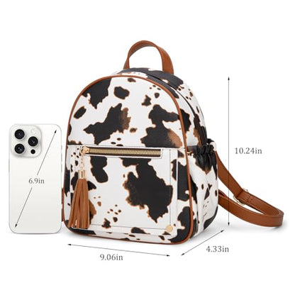Montana West Mini Backpack Purse for Women Anti Theft Backpacks with Secured Zipper and Tassel - color: Mini Cow Print Brown