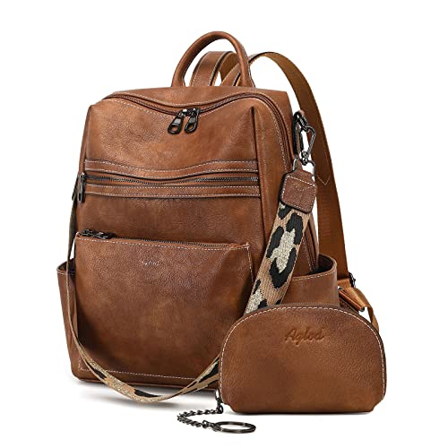 AGLOD Leather Backpack Purse for Women Designer Ladies Shoulder Bag Fashion Faux Work Travel Handbags - color: Kcus22001-2 Two-toned Brown