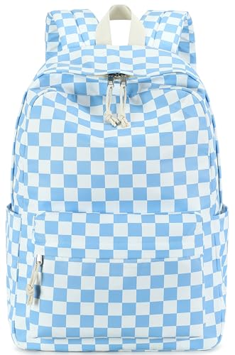 LEDAOU Backpack for Teen Girls Lightweight Kids Bookbag for Elementary Middle High School College Women Laptop Casual Daypack (Checkered-Blue) - color: Checkered-blue