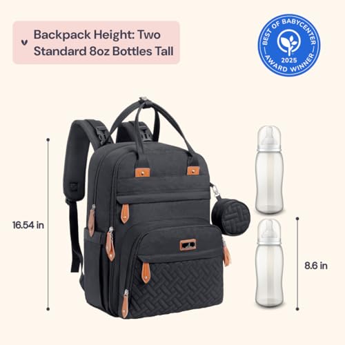 BabbleRoo Diaper Bag Backpack - Baby Essentials Travel Tote - Multi Function Water Resistant Diaper Bag, Travel Essentials Baby Bag with Changing Pad, Stroller Straps & Pacifier Case - Unisex, Black - color: Black, size: Large