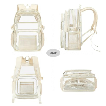abshoo Large Heavy Duty Girls Clear Backpack for School Bookbag Transparent Multi Pocket Backpacks for Women (Beige) - color: Beige
