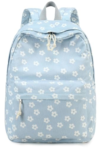 Bluboon School Backpack for Teen Girls Bookbags Elementary High School Corduroy Laptop Bags Women Travel Daypacks - color: Corduroy White Little Flower
