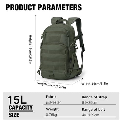 Mardingtop Small Tactical Backpack,Molle Hiking Backpack for Backpacking,Cycling and Biking,15L/25L Backpack - color: Ranger Green, size: 15L