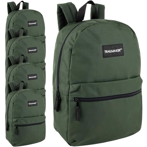 Trail maker 24 Pack- Classic 17 Inch Backpacks in Bulk Wholesale Back Packs for Boys and Girls - color: Green