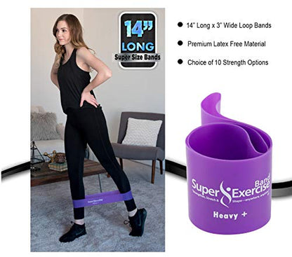 USA 14" x 3" Extra Long Latex Free Mini Loop Bands in 3, 5, 10 Pack Sets. 10 Strengths for Resistance Training, Stretching, Yoga, Toning. Plus an Exclusive iPhone App and E-Book. - color: q. Purple HEAVY+ Loop Band 10 Pack