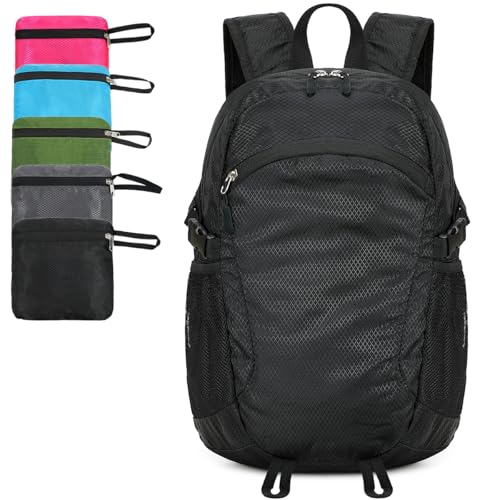 Small Hiking Backpack Travel Lightweight Hiking Packable Daypack Water-Resistant Foldable Ultralight Backpacks 15L for Travel Women Men Camping (Black) - color: Black, size: 15L