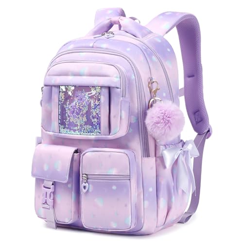 PIG PIG GIRL Kids Backpack for Girls - School Bags for Middle School Students - Book Bag for Elementary Primary - Kawaii Ita Backpack - Purple Shell - color: Purple Shell