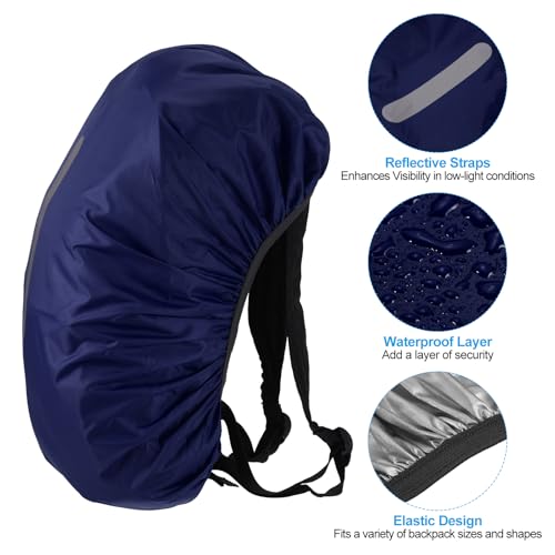 PATIKIL Waterproof Backpack Rain Cover, Non-Slip Backpack Cover with Vertical Reflective Strap Stay Dry for Hiking, Camping, Hunting - color: Dark Blue, size: Large