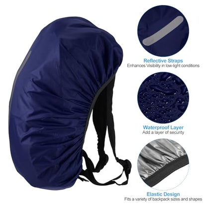 PATIKIL Waterproof Backpack Rain Cover, Non-Slip Backpack Cover with Vertical Reflective Strap Stay Dry for Hiking, Camping, Hunting - color: Dark Blue, size: XX-Large