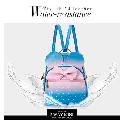 KL928 Girls Mini Backpack Bowknot Polka Dot Cute Small Daypacks Convertible Shoulder Bag Purse for Women - color: Pink#blue