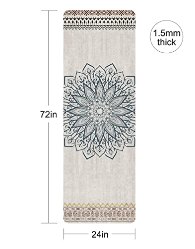 nuveti Printed Travel Yoga Mat-1/16 Inch Thick Non Slip Fitness Workout Mat with Carrying Bag, Foldable Lightweight Suede & Natural Rubber Yoga Mat for Yoga Pilates and Fitness 72" L x 24" W x 1.5mm - color: QiuQianSuo