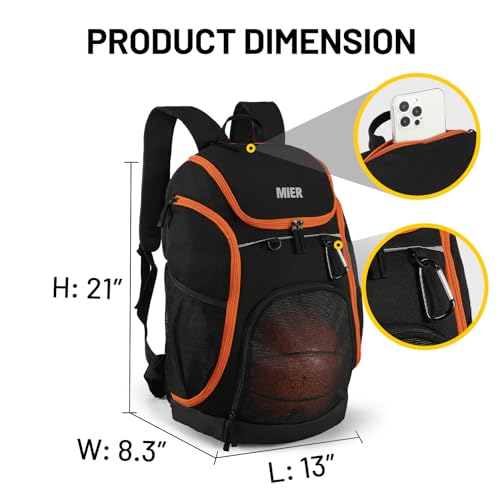 MIER Gym Backpack 40L Basketball Backpack with Ball Compartment & Shoes Storage Multi-Functional Sports Soccer Bag Large Equipment Back Pack Volleyball Backpacks for Men Women - color: Black