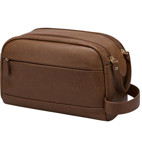 PU Leather Toiletry Bag for Men - Water Resistant Travel Bag for Toiletries, Bathroom Essentials, Accessories - Brown - color: Brown, size: Medium