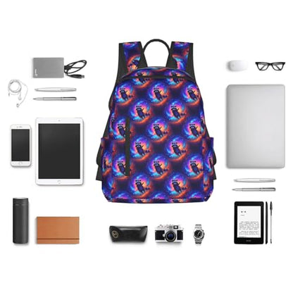 Anti Scratch Polyester Backpack Galaxy Raccoon Print, Smooth Surface Multipurpose Travel Pack for All Weather Daily Use Unisex - color: Picture (224)
