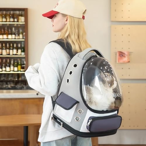 Cat Bubble Backpack Carrier, TSA Airline Approved Pet Travel Bag for Small Medium Dogs, Clear Hiking Camping Backpack for Cats, Kitten and Puppy up to 18 lbs, Gray Bubble - color: Gray Bubble